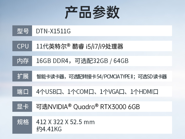 酷睿11代三防筆記本,15.6英寸軍用電腦,DTN-X1511G